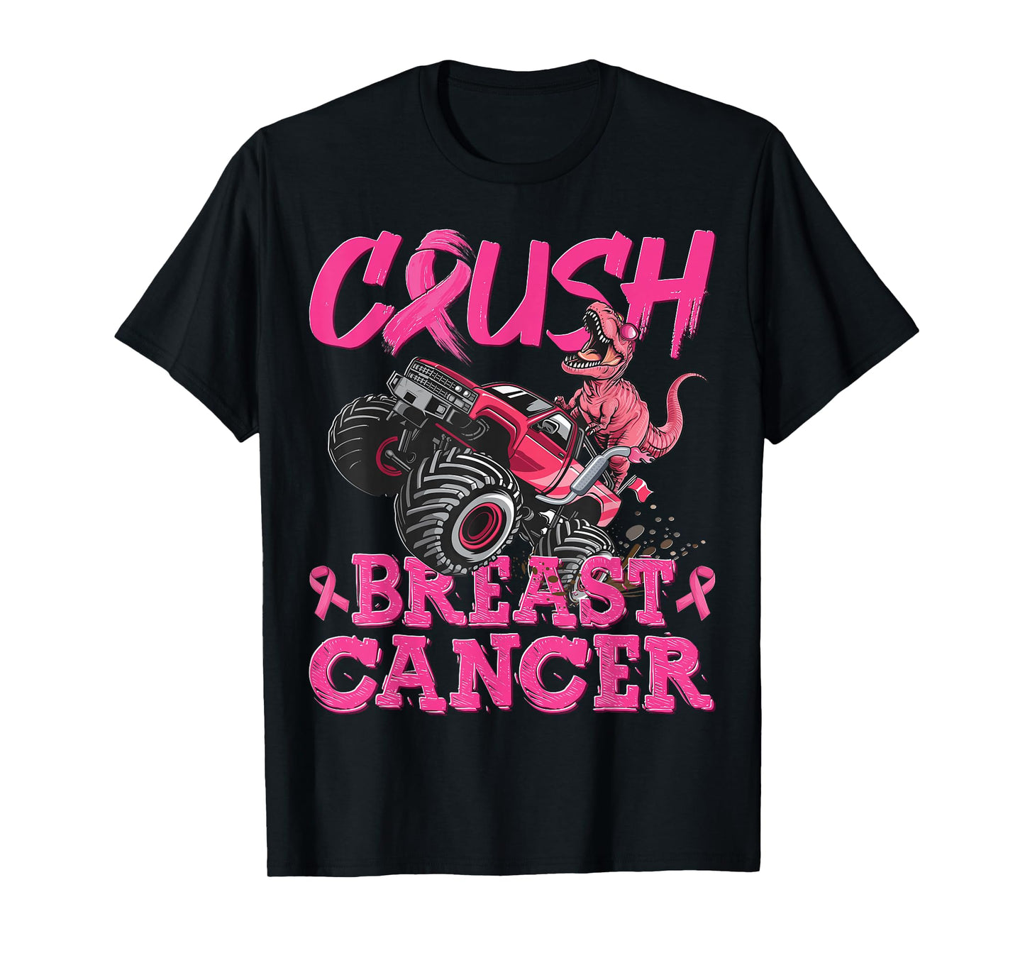 Crush Breast Cancer Dinosaur T Rex Monster Truck Boys Kids T-Shirt