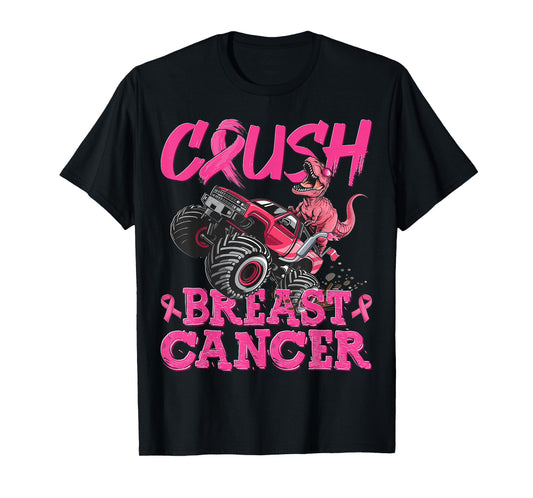 Crush Breast Cancer Dinosaur T Rex Monster Truck Boys Kids T-Shirt