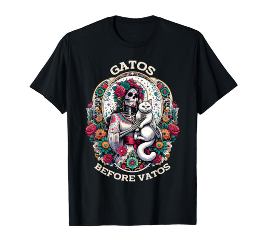 Gatos Before Vatos Tarot Card Skeleton Cat Mexican Fiesta T-Shirt