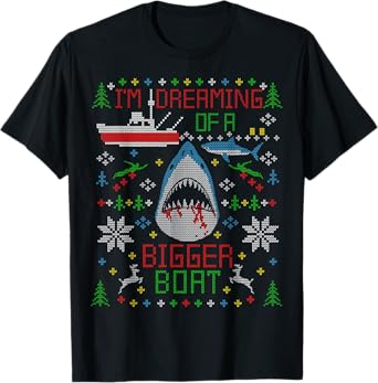 Great White Shark Fishing Ugly Christmas Sweater Party Shirt T-Shirt