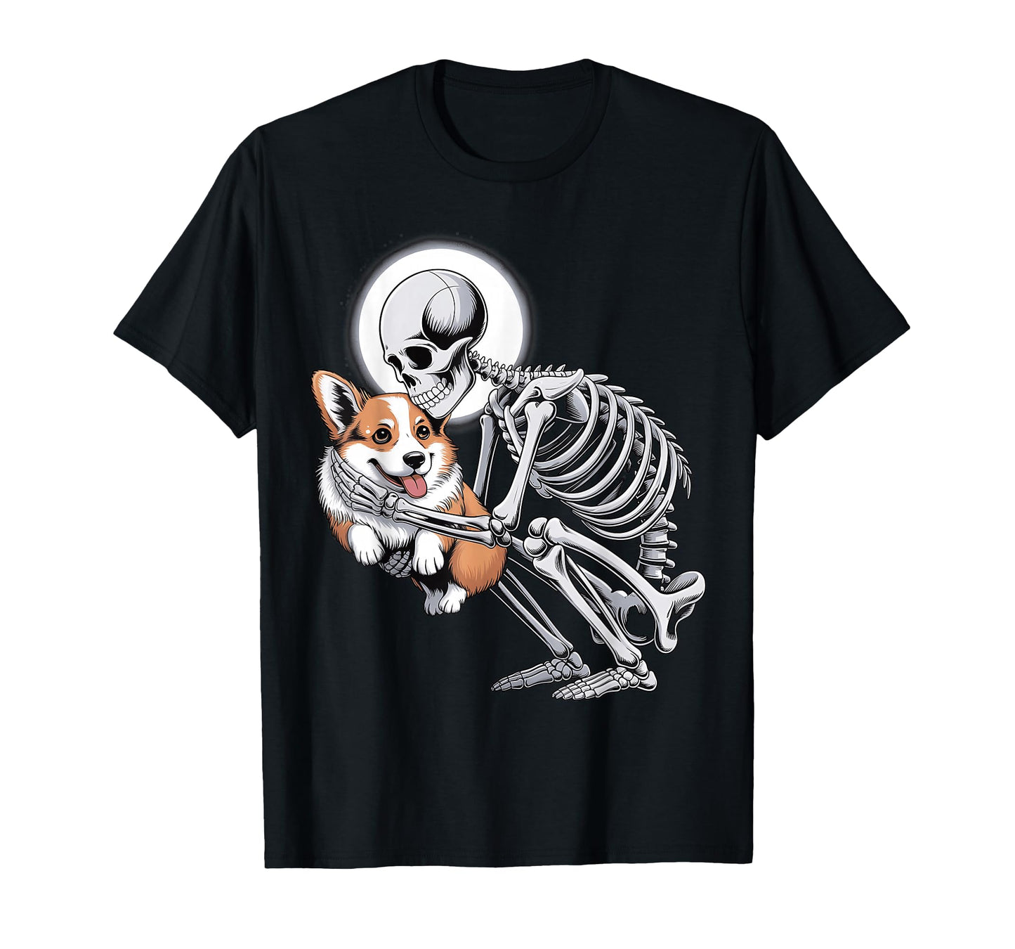 Skeleton Hugging Dog Halloween Corgi Lover Mom Dad T-Shirt