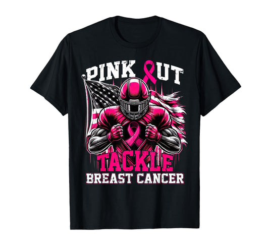 Pink Out Tackle Football Breast Cancer Awareness Men Boys T-Shirt