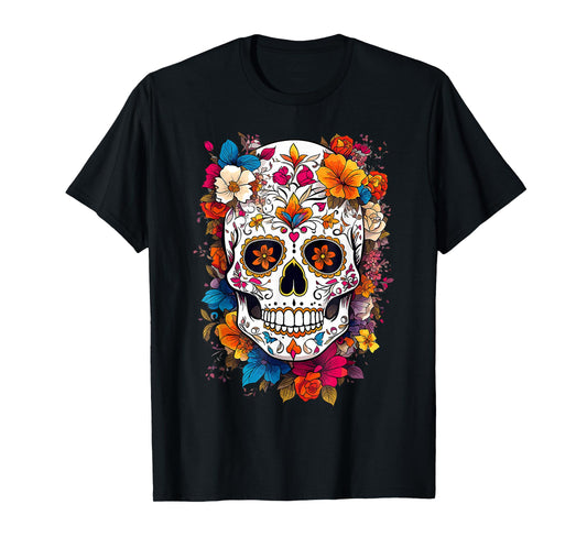 Dia de Los Muertos Floral Sugar Skull Halloween of The Dead T-Shirt