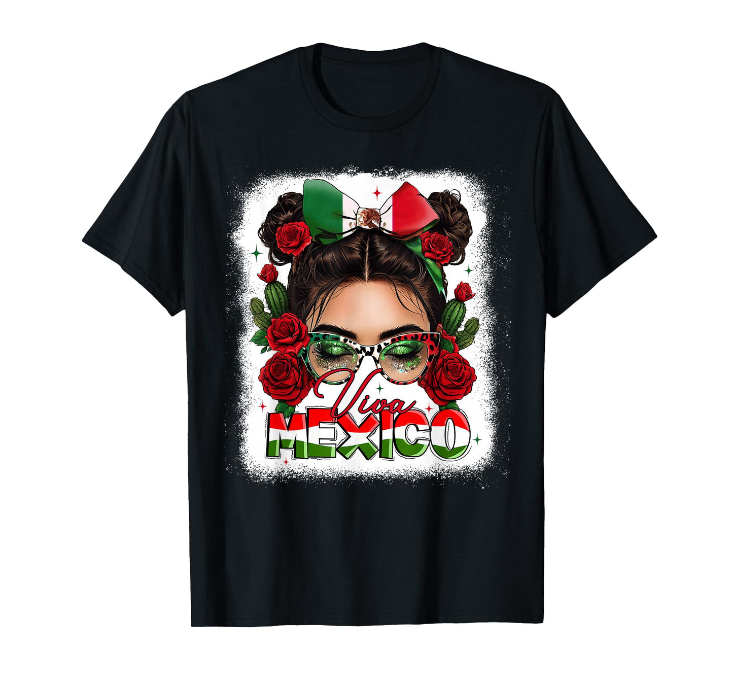 Viva Mexico Mexican Flag Independence Day Messy Bun Women T-Shirt