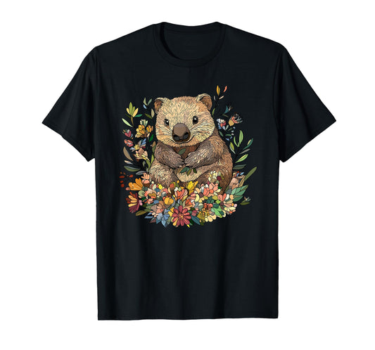 Cute Wombat Surrounded By Flowers T-Shirt