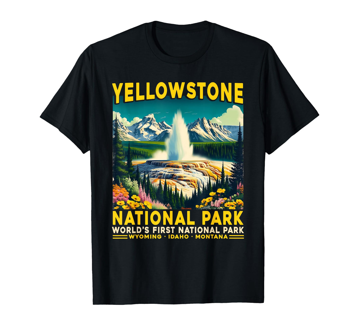 Yellowstone Road Trip 2025 National Park Retro Travel Art T-Shirt