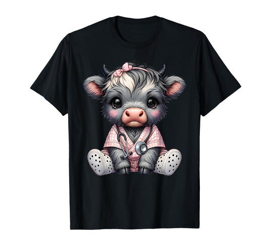 Cute Highland Cow Nurse Appreciation Farm Animal Nursing T-Shirt