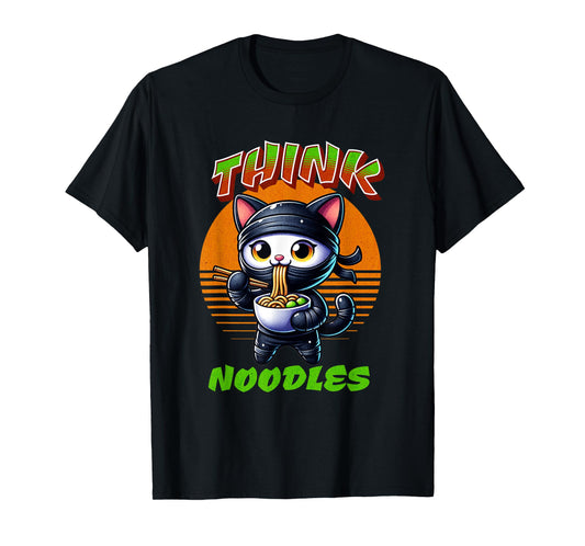 Think Noodles mmm noodles Kawaii Ninja Cat Funny Cat Men Women Kids T-Shirt
