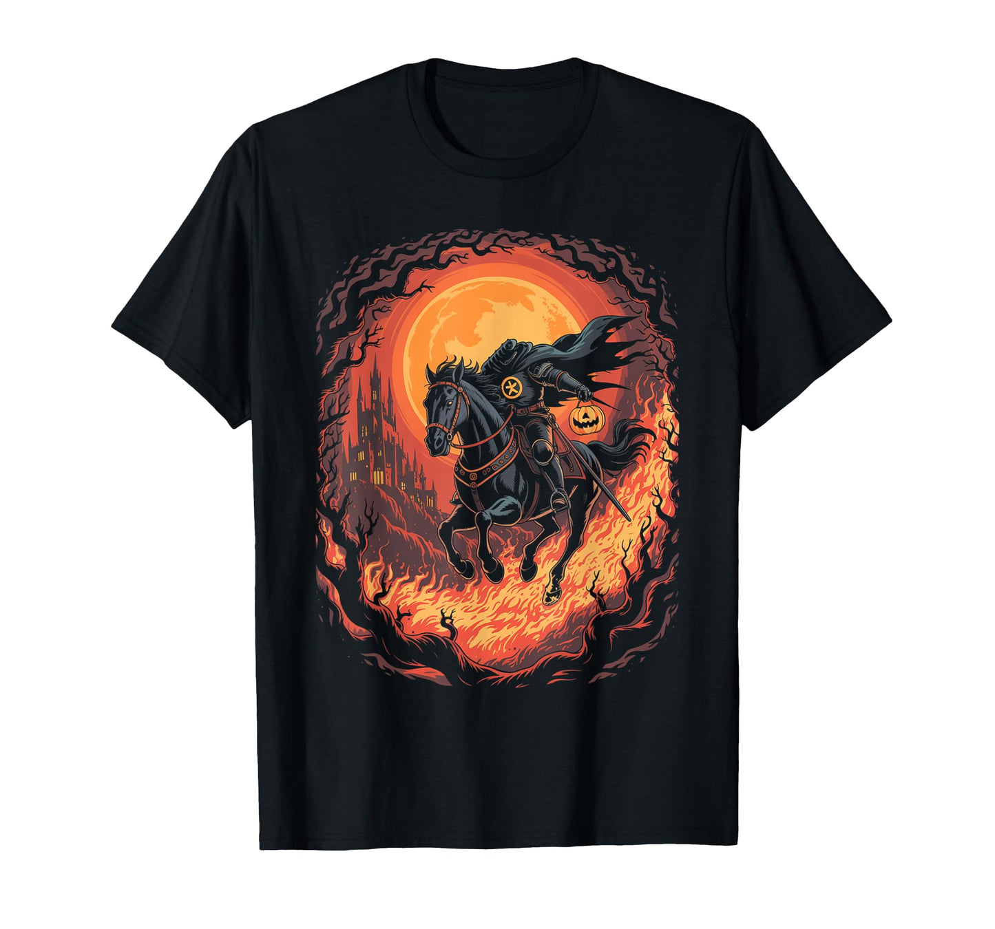 Scary Pumpkin Headless Horseman Halloween T-Shirt