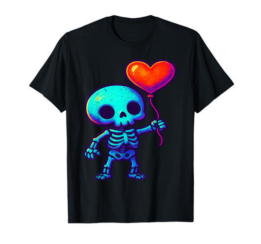 Cute Skeleton Skull with Heart Balloon Love Romantic Kawaii T-Shirt