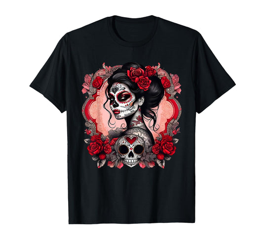 Sugar Skull Women De Los Muertos La Catrina Day Of The Dead T-Shirt