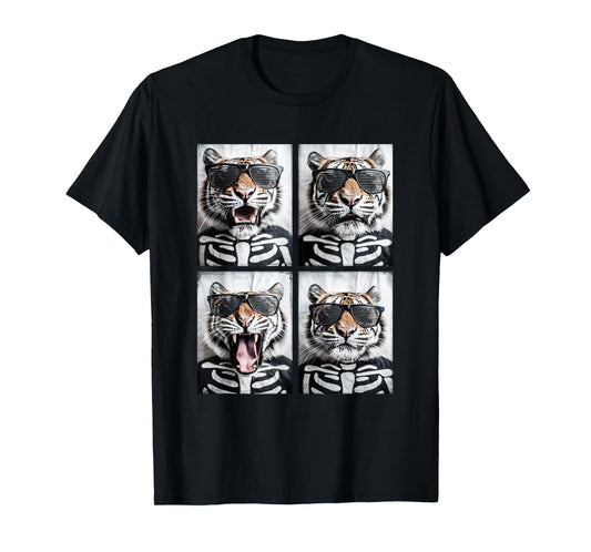 Cute Tigers with Sunglasses Skeleton Costume Funny Halloween T-Shirt