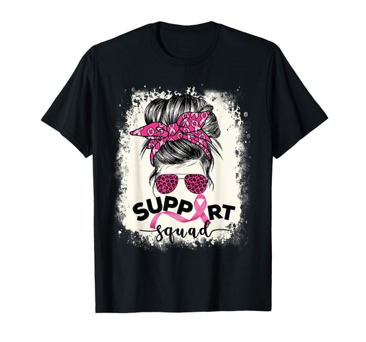 Support Squad Messy Bun Breast Cancer Awareness Pink Warrior T-Shirt