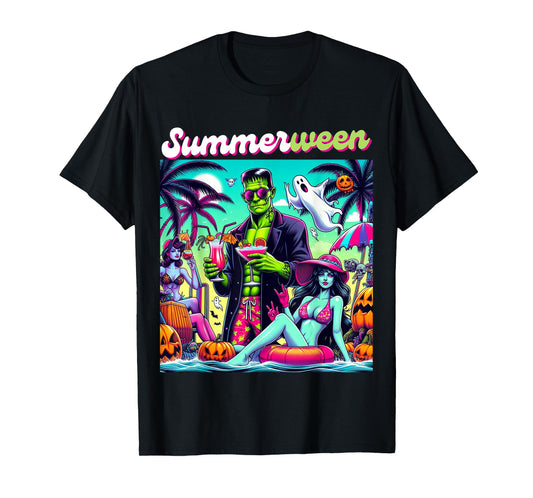 Happy Summerween Summer Halloween Holiday Beach Vibes Spooky T-Shirt