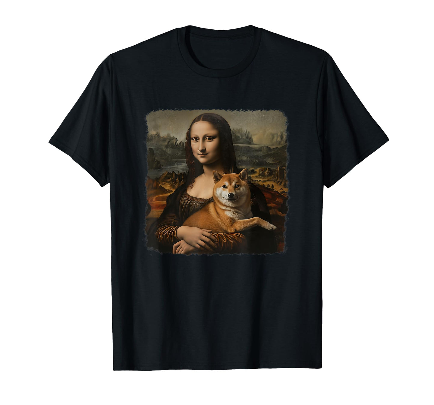 Mona Lisa With with Dog Funny Shiba Inu Art Painting T-Shirt