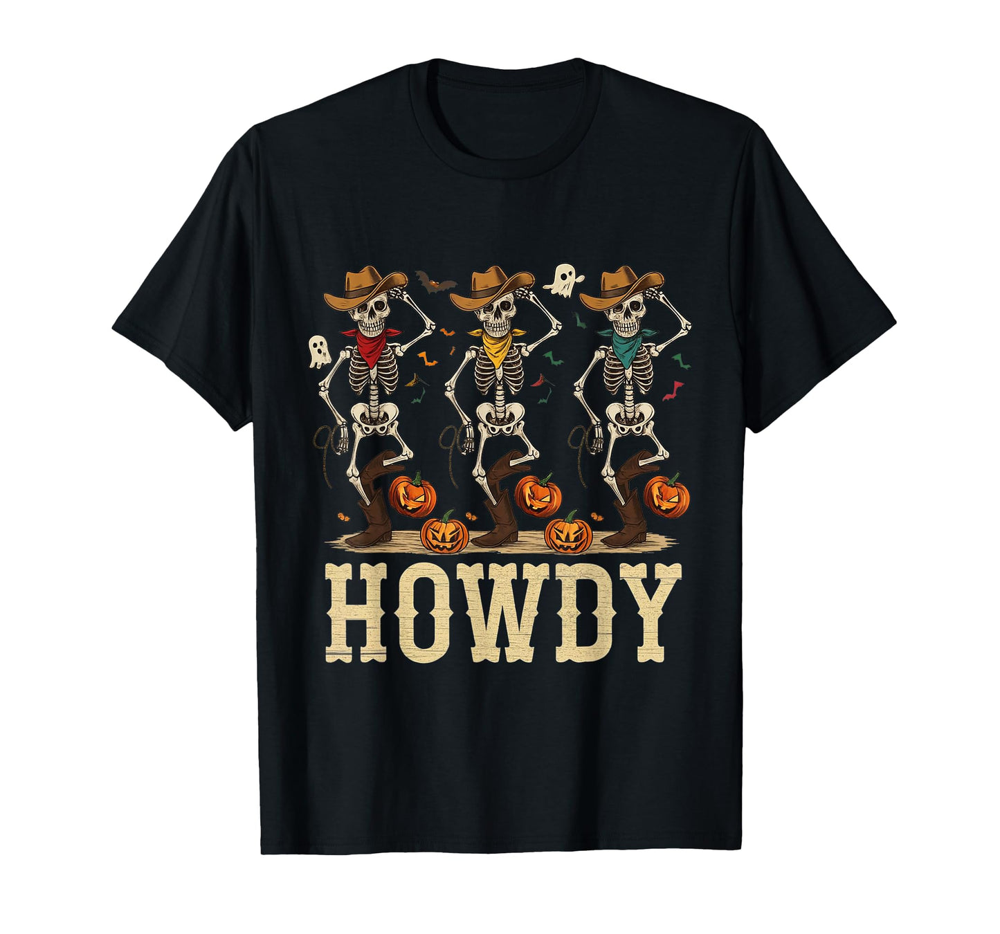Howdy Dancing Skeleton Cowgirl Western Halloween T-Shirt