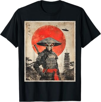 Alien Samurai UFO Japanese Vintage Graphic Ukiyo-e Art Funny T-Shirt