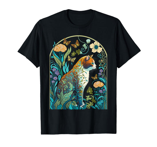 Cottagecore Aesthetic Cat Flowers Garden Nature Lover Women T-Shirt