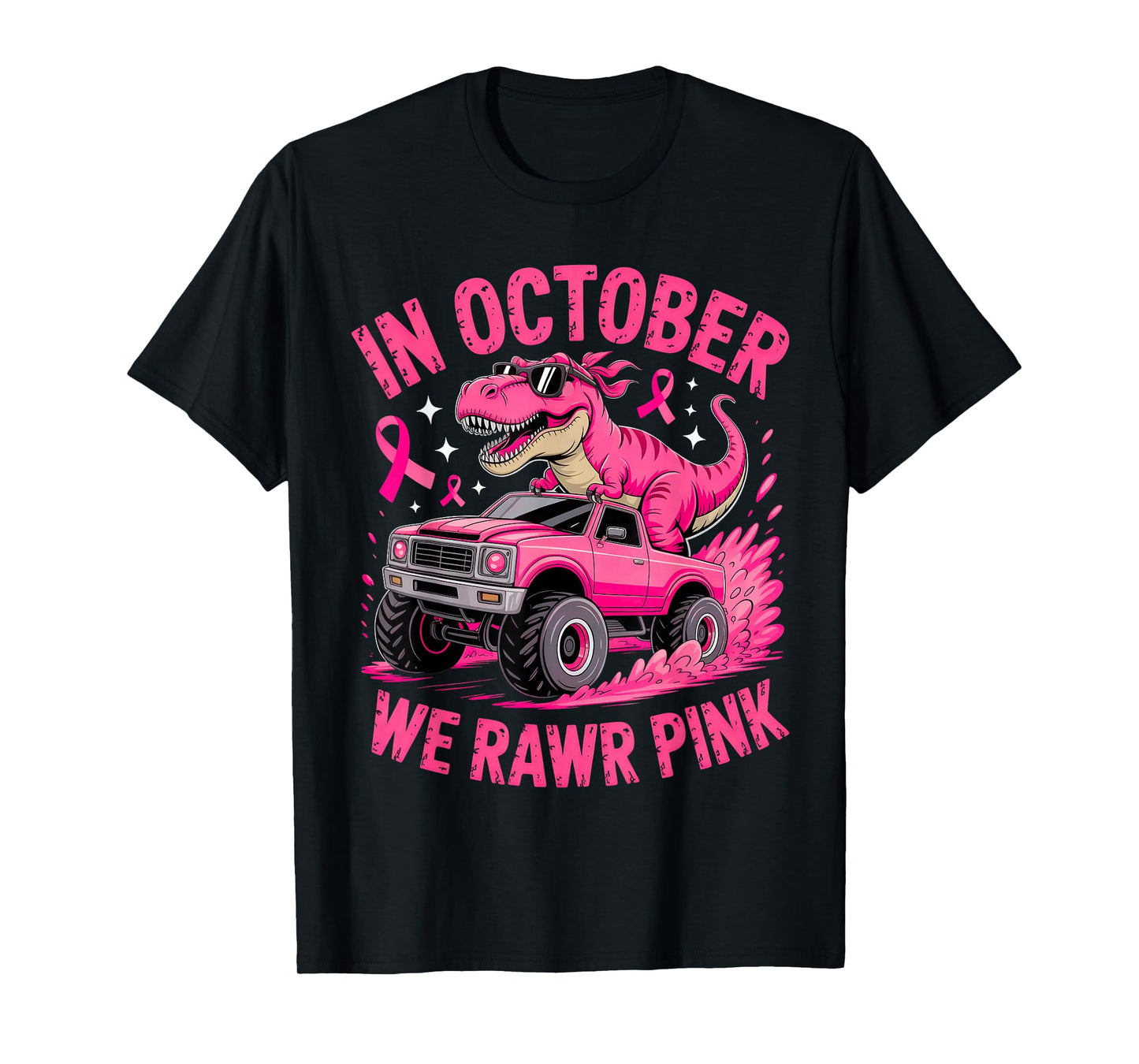 Trex Dino in October We Wear Pink Breast Cancer Awareness T-Shirt