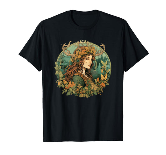Art Nouveau Female Druid Adventurer Wanderer Nature Roleplay T-Shirt