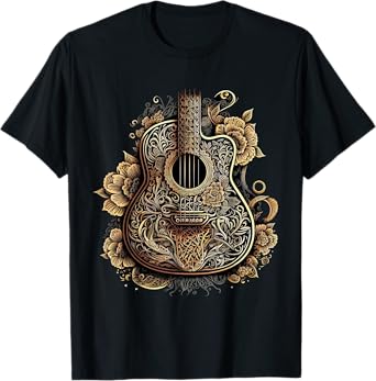 Guitar Graphic Music Lover - Acoustic Guitar Musician Floral T-Shirt