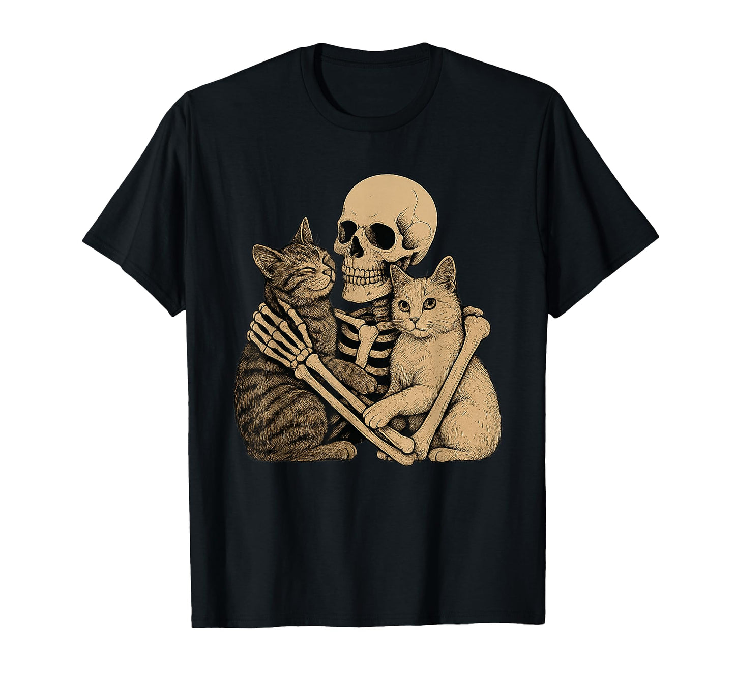 Spooky Halloween Cute Cat Hugging Skeleton T-Shirt