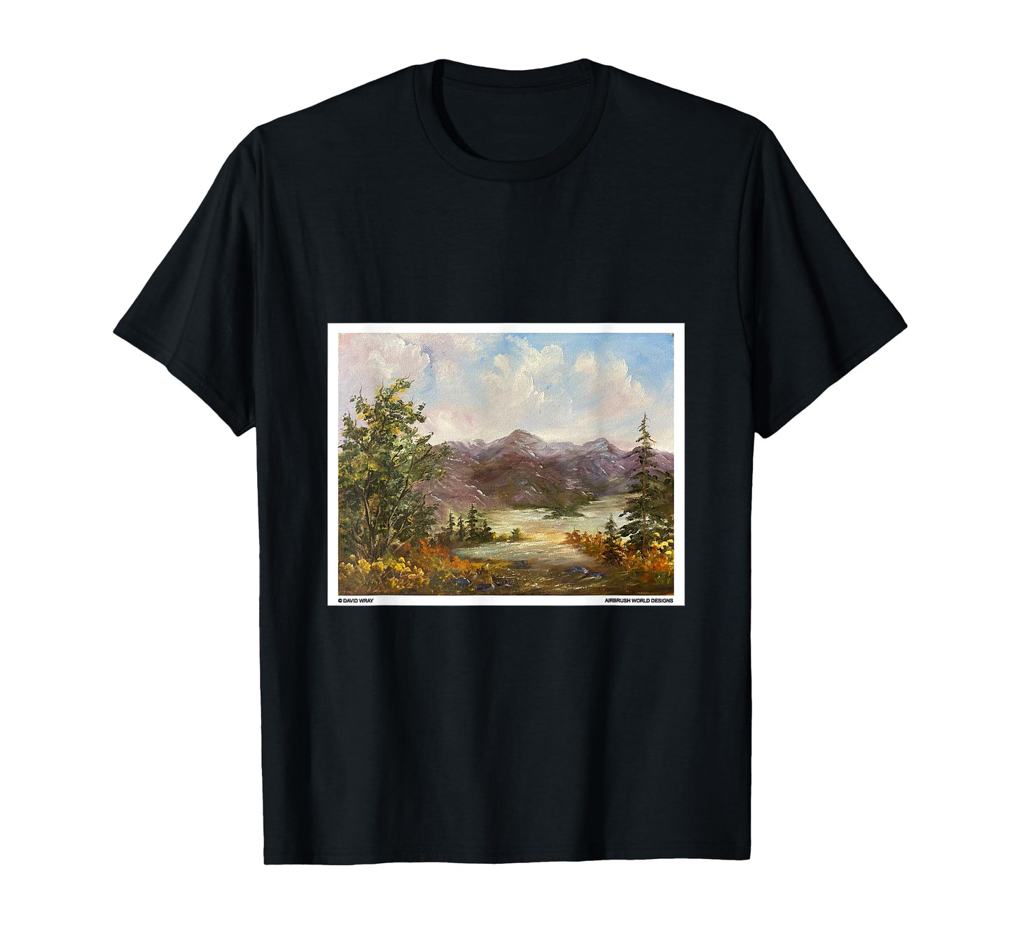 Mountains Through The Trees Nature Landscape Oil Painting T-Shirt
