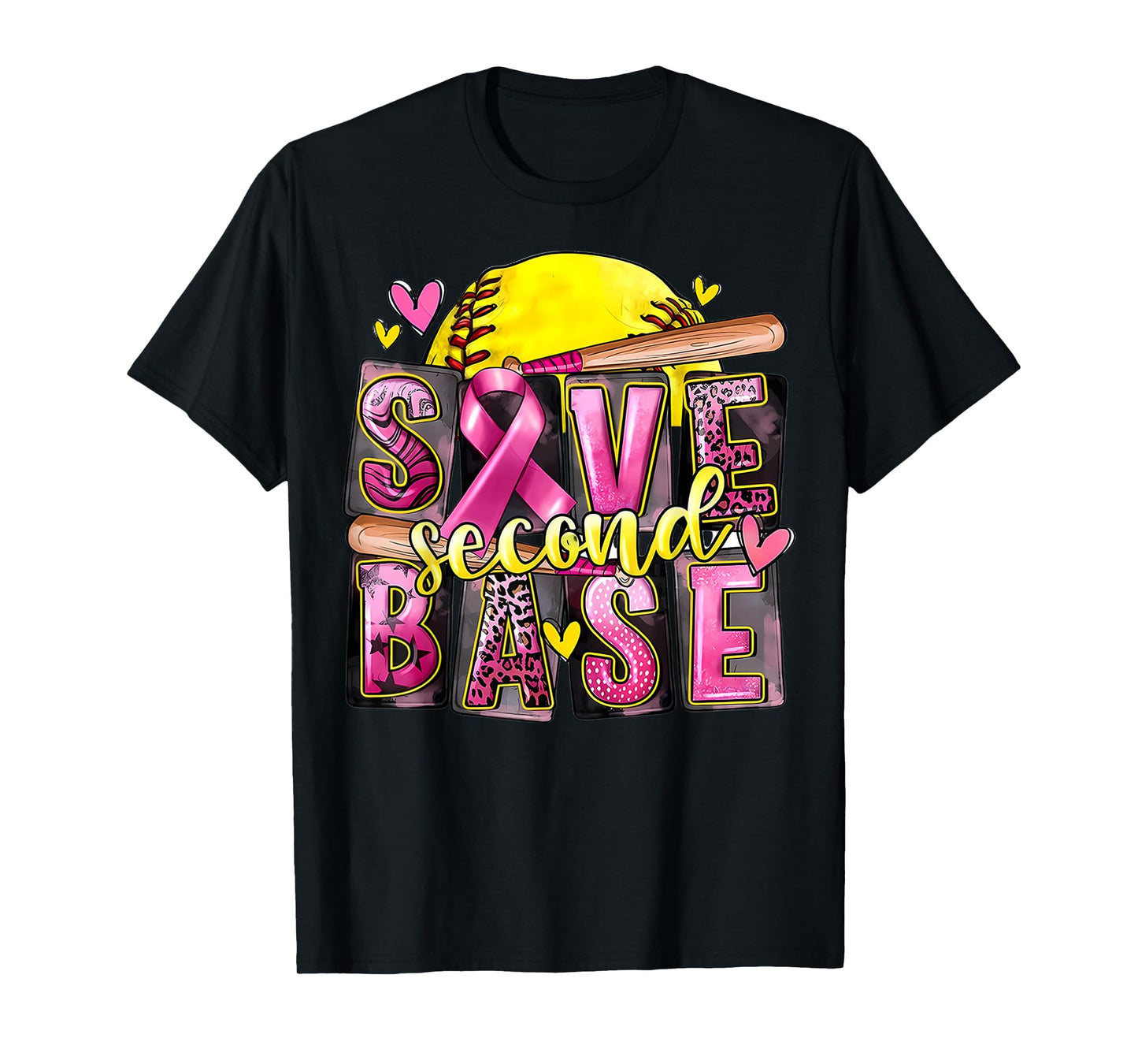 Save Second And Base Softball Breast Cancer Awareness Month T-Shirt