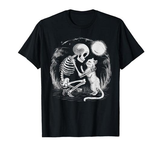 Skeleton Cat Skull Kitty Cute Goth Halloween Costume T-Shirt for Men Women Kids