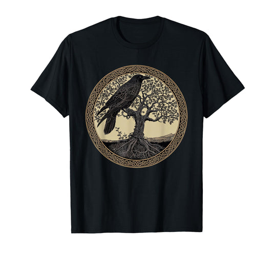 Crow Tree Of Life Celtic Viking Yggdrasil Raven Black Bird T-Shirt