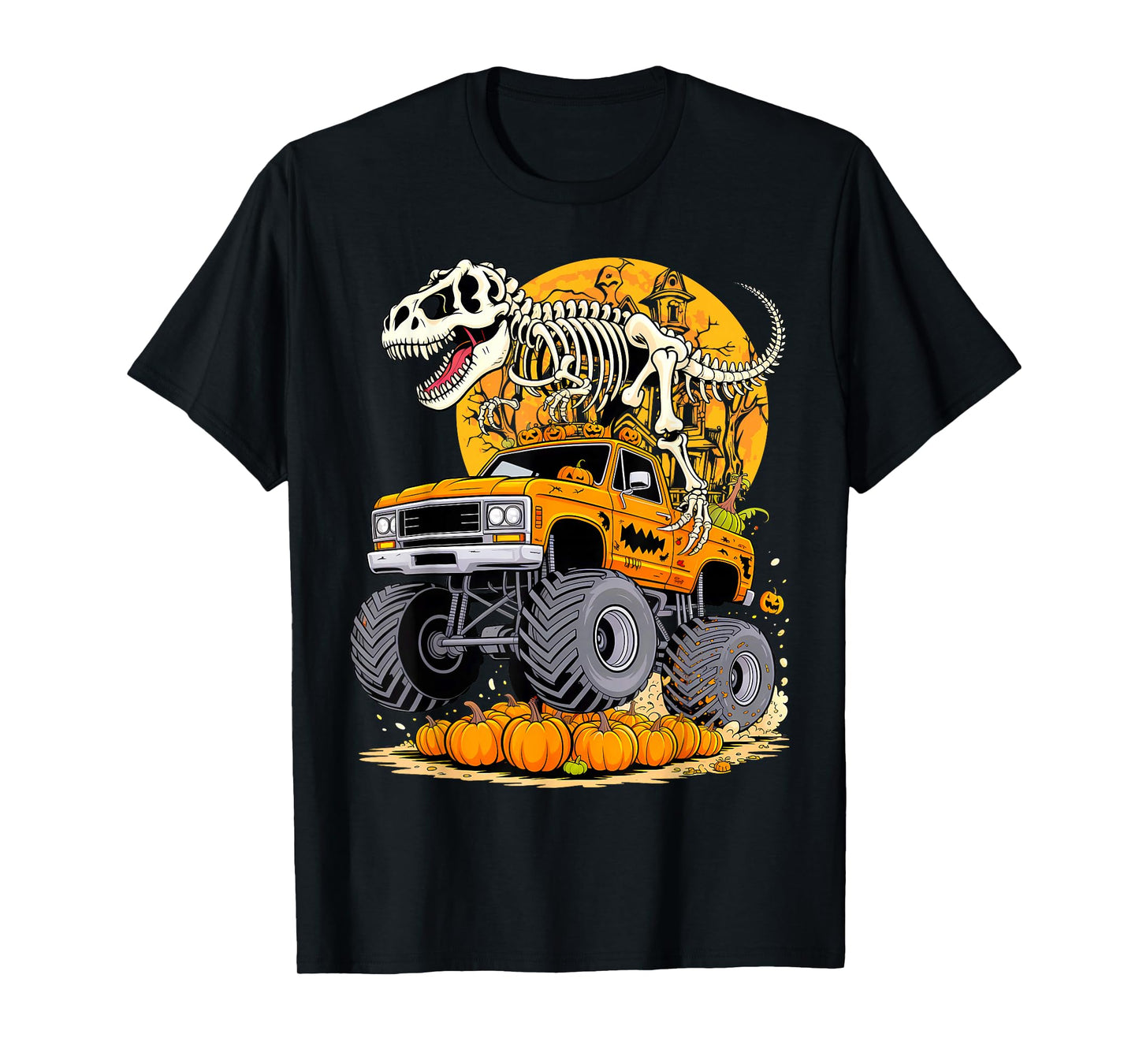 Skeleton Dinosaur T-rex Riding Monster Truck Halloween T-Shirt