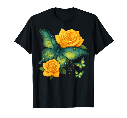 Beautiful Butterfly With Flowers Colorful Floral Aesthetic T-Shirt
