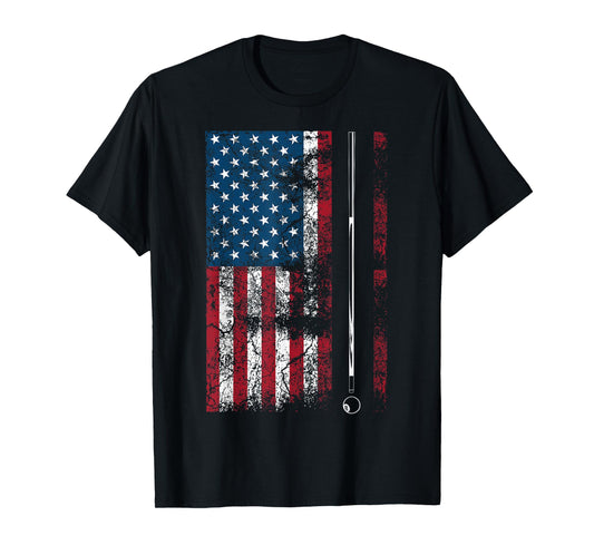 American Flag Billiard Stick Cute Table Game Funny USA Gift T-Shirt