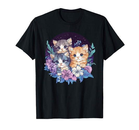 Cute Kittens Surrounded By Flowers T-Shirt