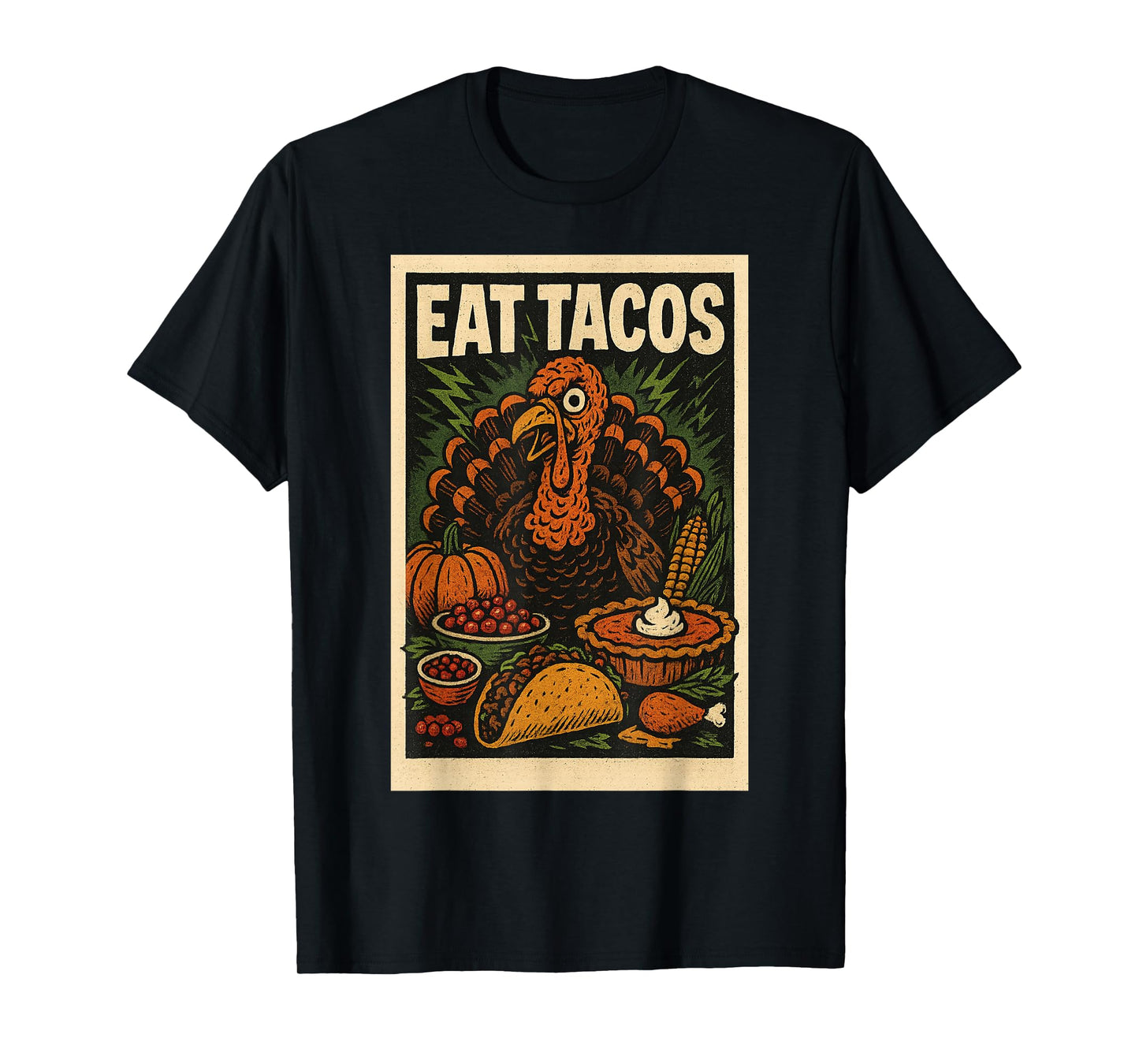 Retro Thanksgiving Shirt Eat Tacos Turkey Comic Poster Style T-Shirt