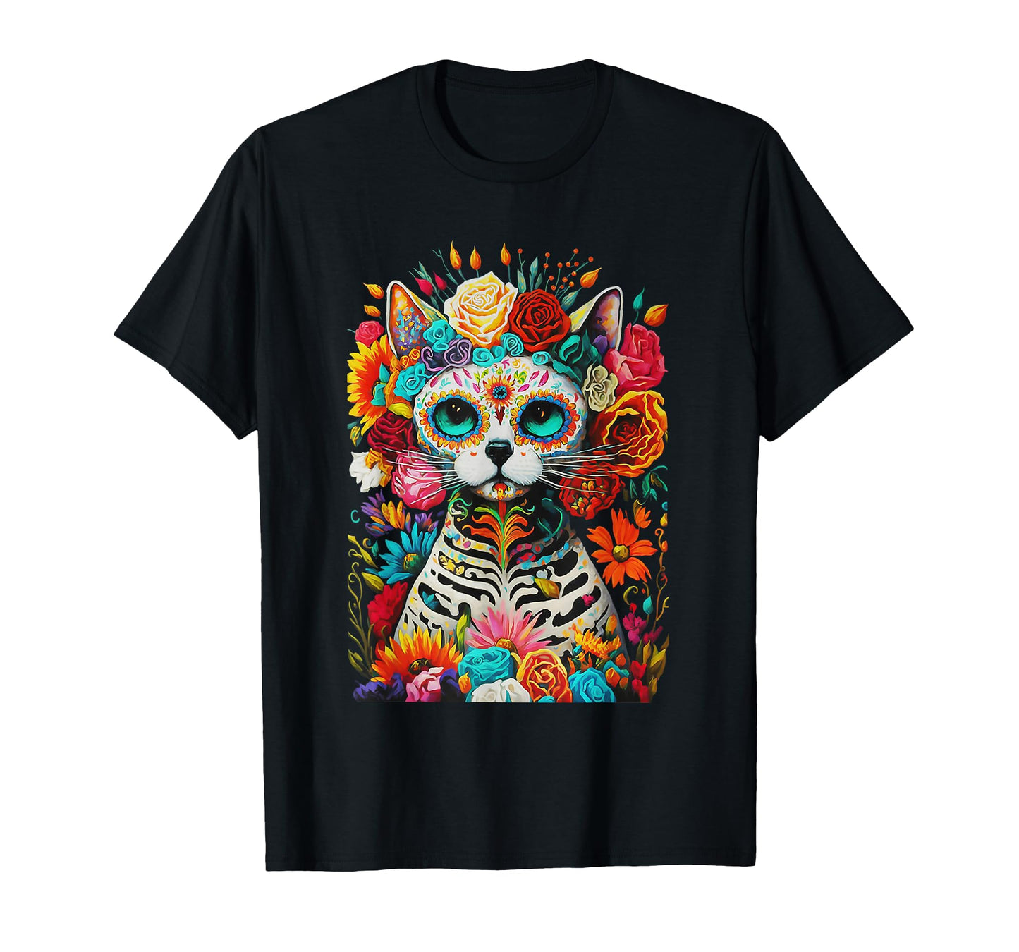 Sugar Skull Cat De Los Muertos La Catrina Day Of The Dead T-Shirt for Men Women Kids