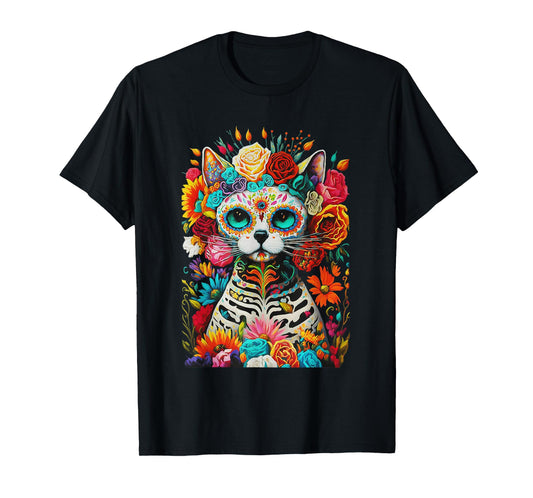 Sugar Skull Cat De Los Muertos La Catrina Day Of The Dead T-Shirt for Men Women Kids