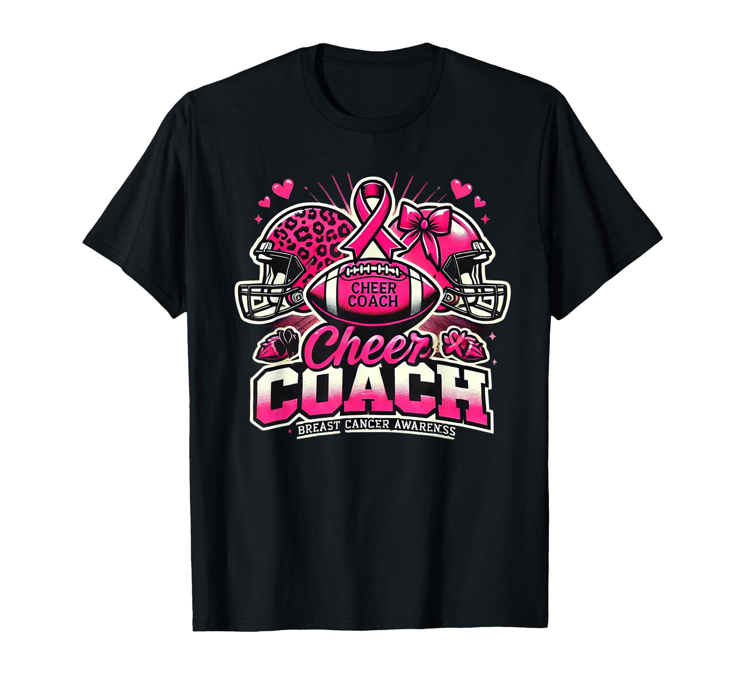 Cheer Coach Pink Ribbon Football Breast Cancer Awareness T-Shirt