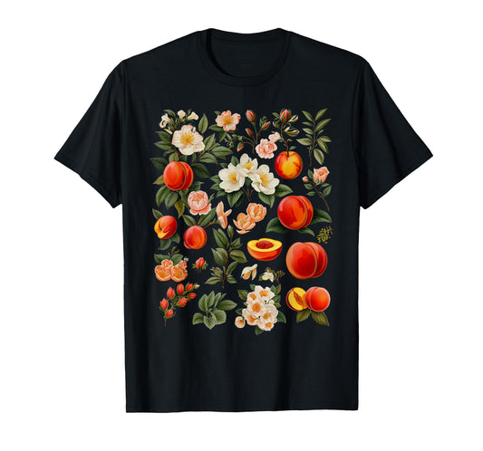 Cottagecore Fruit Peach Floral Botanical Graphic Vintage T-Shirt