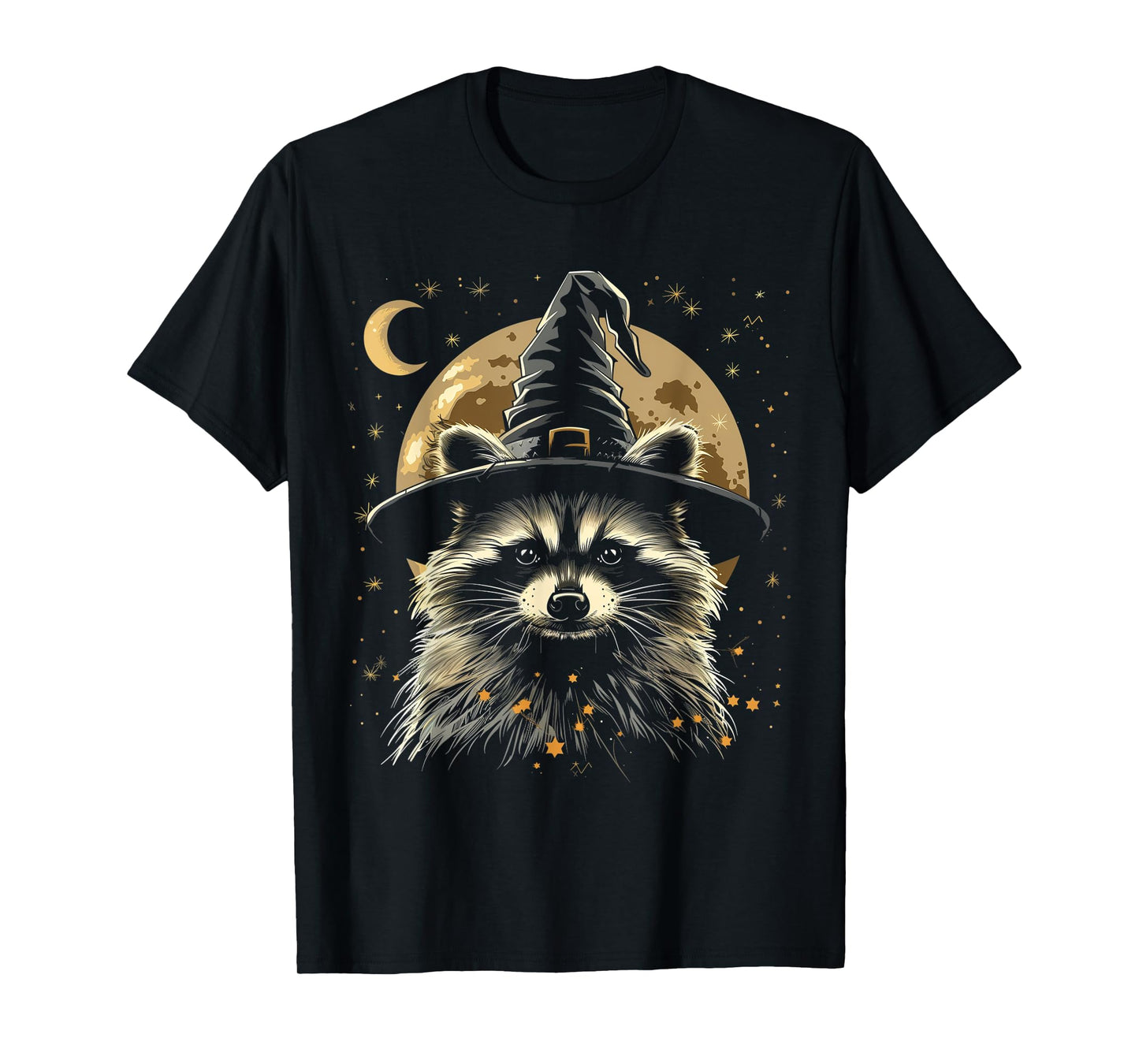 Raccoon Halloween Wizard Hat Funny Cute Witch Costume T-Shirt