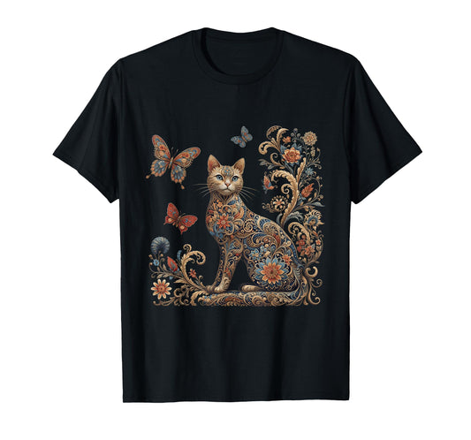 Cottagecore Cat Shirt Vintage Floral Butterfly Kitten Lover T-Shirt