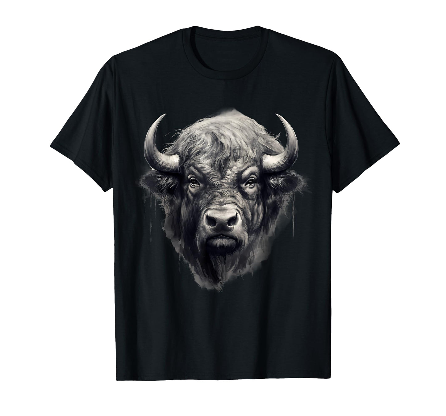 Buffalo Drawing Bison Portrait Nature Artwork Animal Print T-Shirt