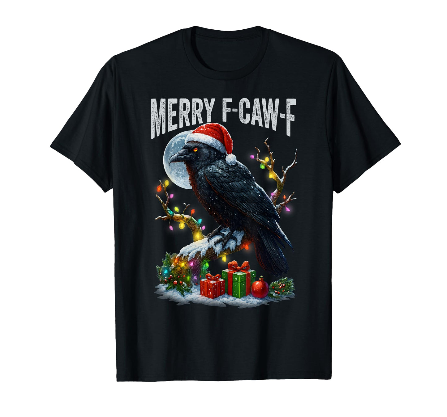 Merry F-Caw-F Funny Christmas Black Crow Merry Xmas F-Caw-F T-Shirt