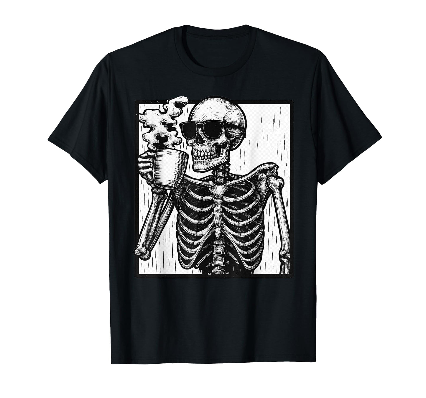 Funny Halloween Skeleton Drinking Coffee Trending Design T-Shirt