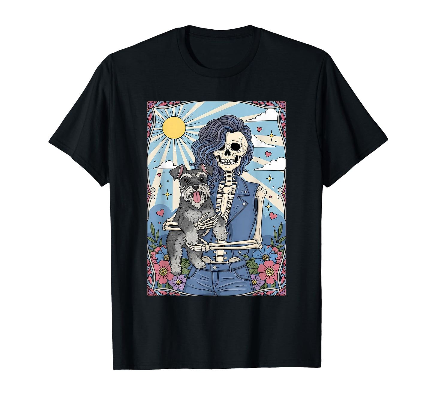 Miniature Schnauzer Tarot Card Halloween Costume Skeleton T-Shirt