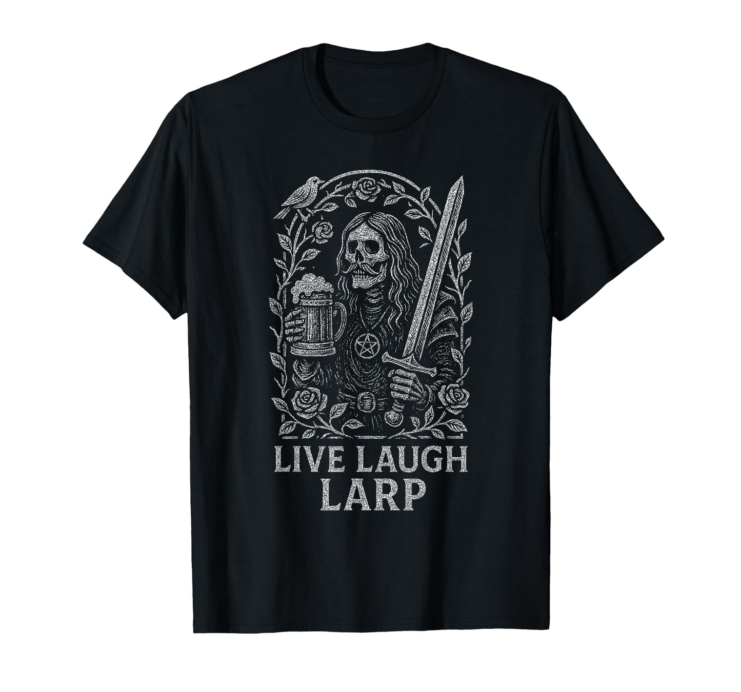 Live Laugh LARP Fantasy Warrior Skeleton Graphic T-Shirt