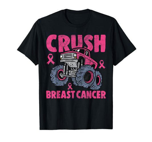 Crush Breast Cancer Awareness Monster Truck kids Boys Girls T-Shirt