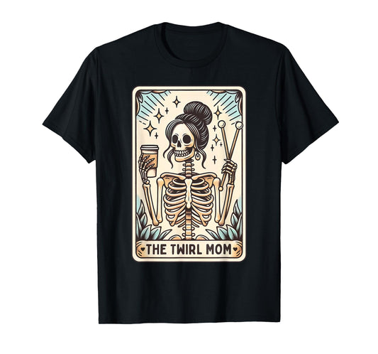 Baton Twirler Mom Tarot Card Halloween Skeleton Twirling T-Shirt