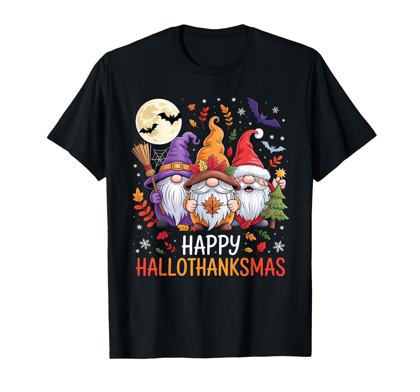 Halloween Thanksgiving Christmas Happy HalloThanksMas Gnomes T-Shirt