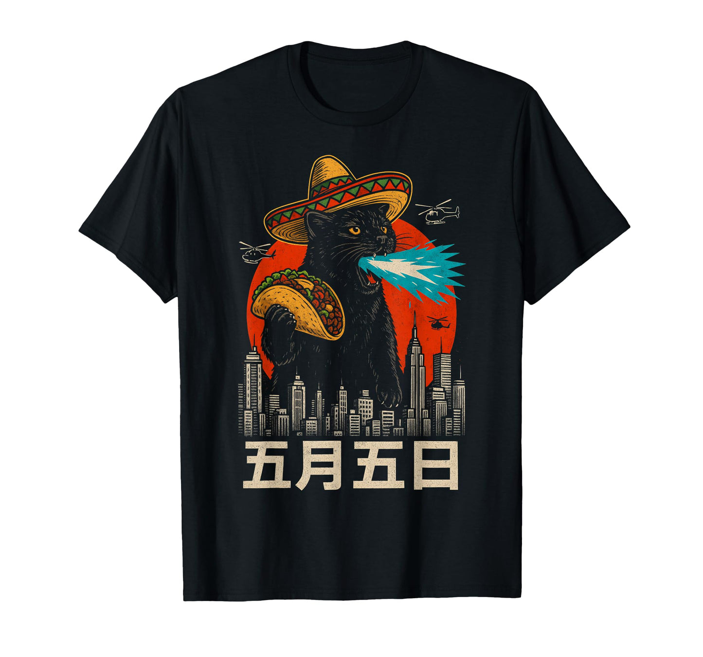 Kaiju Cat Eating Taco Funny Cinco de Mayo Cat Lover T-Shirt